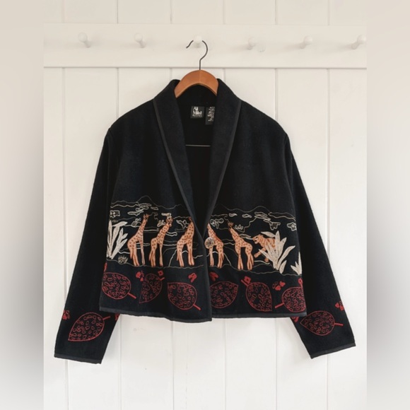 Ali Miles Embroidered Jacket Wool Animals Giraffes Artsy Art Teacher Unique - Picture 2 of 16